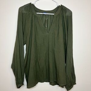 Old Navy Green Relaxed Blouse with Long Sleeves